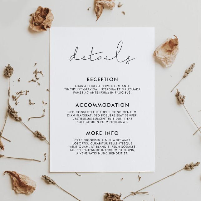Handgeschriebene minimalistische Hochzeitsgast-Inf Begleitkarte (Handwritten minimalist wedding guest information enclosure card)