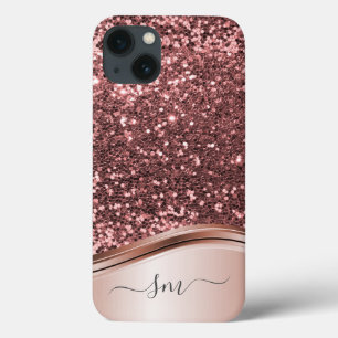 Handgeschriebene Monogramm-Roségold-Metall-Glitter Case-Mate iPhone Hülle