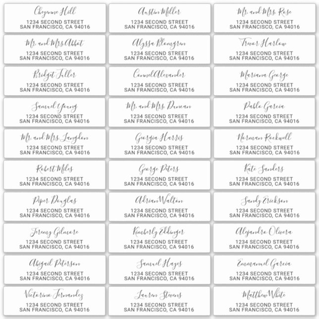 Handgeschriebene Namen Hochzeitgastadressen-Labels Aufkleber (Vorderseite)