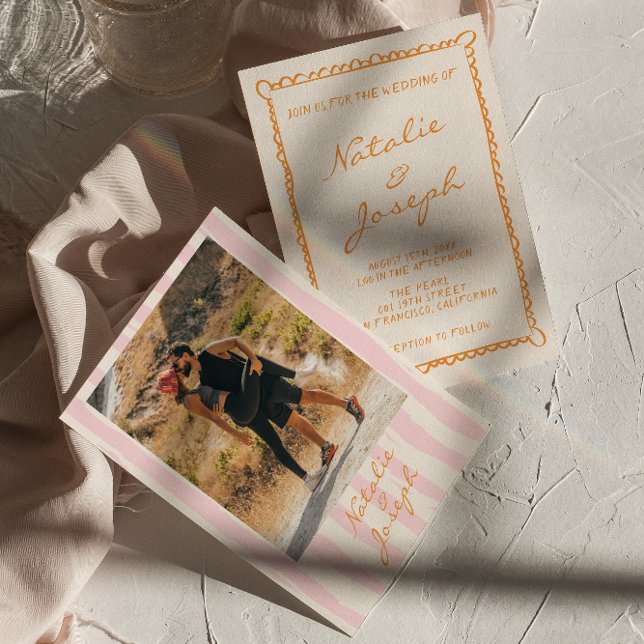 Handgeschriebene Pinstripes farbiges Foto Hochzeit Einladung (Von Creator hochgeladen)