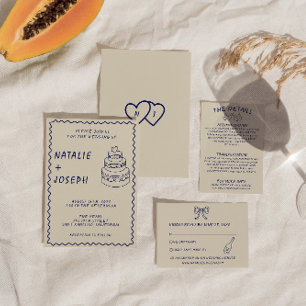 Handgeschriebene Retro-Einzigartige Hochzeitstorte Einladung