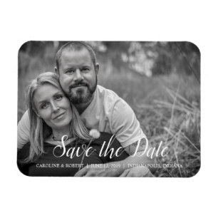 Handgeschriebene romantische Schrift Foto Save-the Magnet