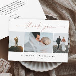 Handgeschriebene Rose Gold Script-Hochzeitsskripte Dankeskarte<br><div class="desc">Elegante handgeschriebene Rose Gold Script Hochzeit Foto Dankeschön Karte. Der Rücken beinhaltet eine Danksagung von dem Paar oder Sie können sie entfernen,  wenn Sie lieber schreiben Sie Ihren Dank.</div>