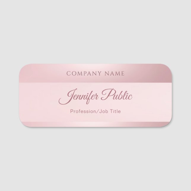Handgeschriebene Rose Gold Template Elegant Modern Namensschild (Vorderseite)