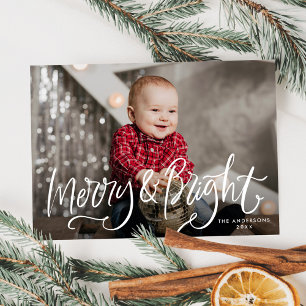 Handgeschriebene Schrift Merry & Bright Foto Feiertagskarte