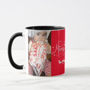 Handgeschriebene Schrift Merry Christmas Schnee Tasse