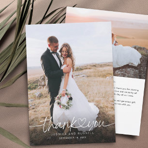 Handgeschriebene Schrift mit Herz-Fotos Hochzeit Dankeskarte