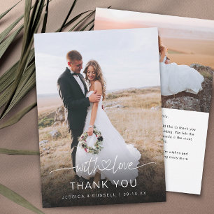 Handgeschriebene Schrift mit Herz Fotos Hochzeit Dankeskarte