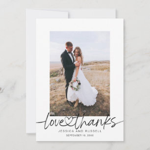 Handgeschriebene Schrift mit Herz Fotos Hochzeit Dankeskarte