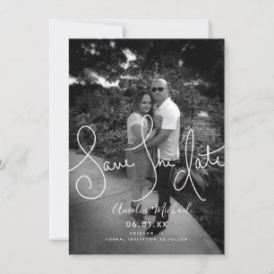 Handgeschriebene Schrift Save-the-Date Schwarz-Wei Karte