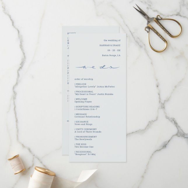 Handgeschriebene Schrift "We Do" Hochzeitszeremoni Programm (Vorderseite/Rückseite Beispiel)