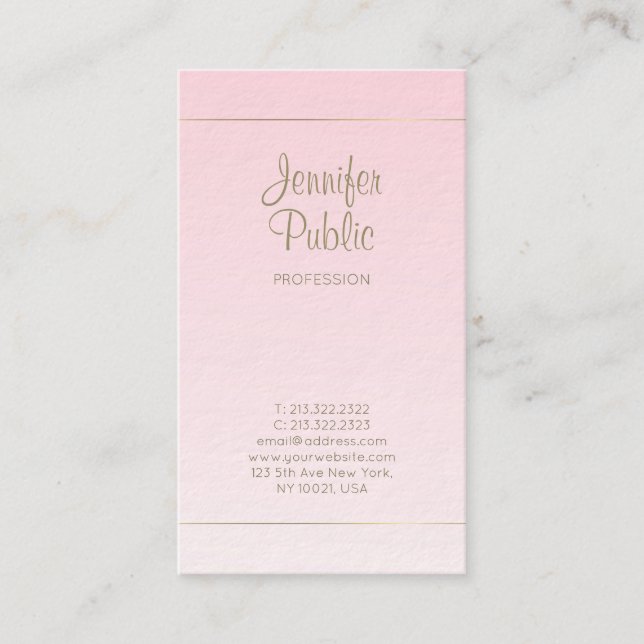 Handgeschriebene Script Calligraphy Pink Gold Luxu Visitenkarte (Vorderseite)