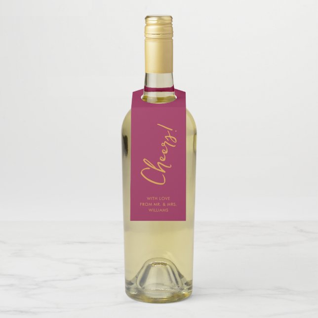 Handgeschriebene Script-Rose und Gold Holiday Chee Flaschenanhänger (Auf Flasche)