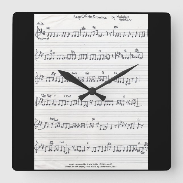 Handgeschriebene Sheet Music Square Wanduhr (Vorderseite)