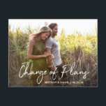 Handgeschriebene Skriptänderungen des Plans-Fotos Postkarte<br><div class="desc">Moderne,  handgeschriebene Skriptänderungen von Plänen Hochzeitspause Neuer Hochzeitstag Foto Postkarte</div>