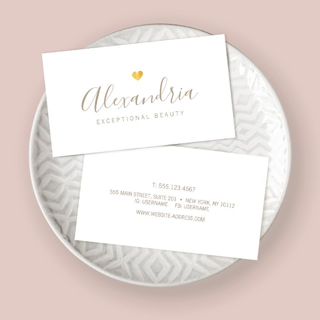 Handgeschriebene Skriptkalligrafie mit Gold Heart Visitenkarte (Von Creator hochgeladen)