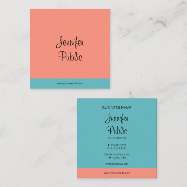 Handgeschriebene Skriptname Trend Colors Modern Quadratische Visitenkarte (Vorne/Hinten)