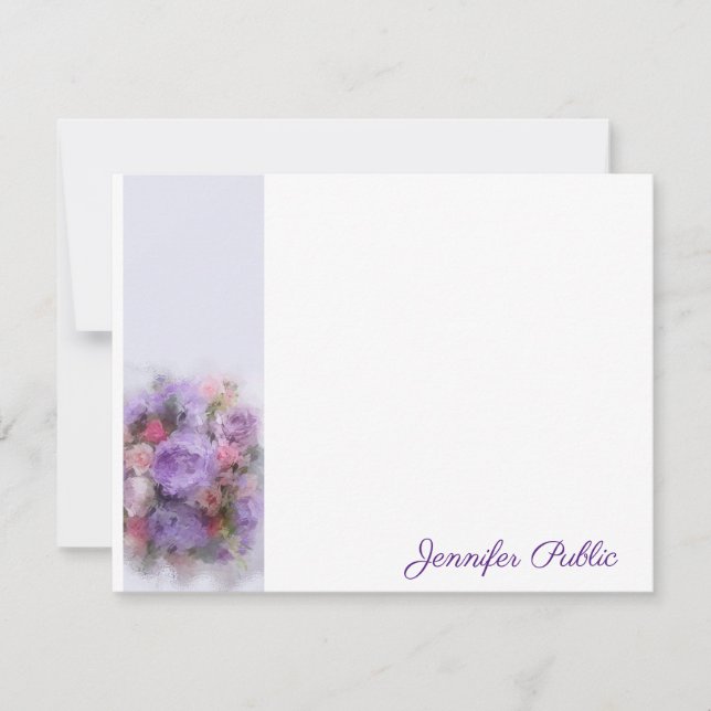 Handgeschriebene Skriptname Watercolor-Rose-Blume Mitteilungskarte (Vorderseite)