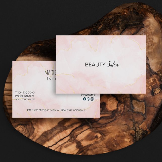 Handgeschriebene Skripttypografie-Rose Gold Black  Visitenkarte (Handwritten Script Typography Rose Gold Black Text Business Card)