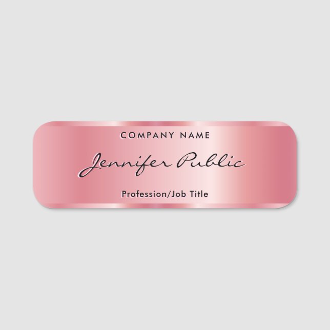 Handgeschriebene Skriptvorlage Stilvolle Rose Gold Namensschild (Vorderseite)