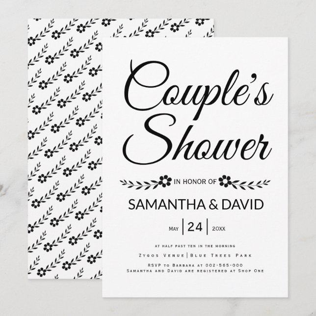 Handgeschriebene Typografie-Ehepaar-Duschhochzeit Einladung (Vorne/Hinten)