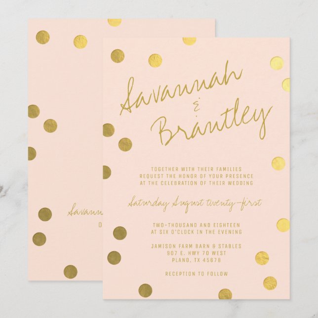 Handgeschriebene Typografie Gold Foil Confetti Wed Einladung (Vorne/Hinten)