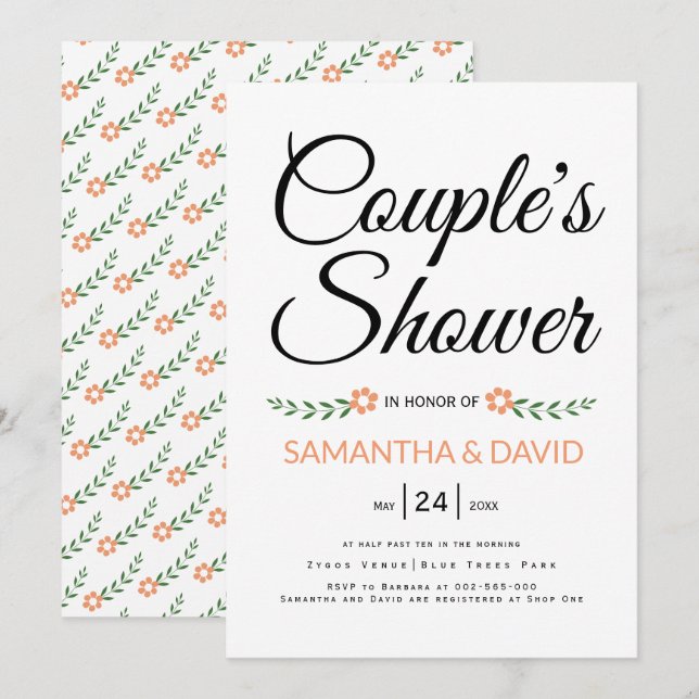 Handgeschriebene Typografie Pfirsichhochzeit im Br Einladung (Vorne/Hinten)