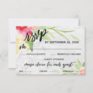 Handgeschriebene Wasserfarben-Blumen-Marmor-Menüau RSVP Karte