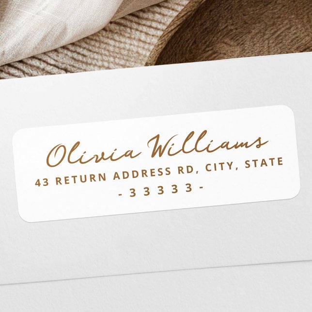 Handgeschriebene, weiße Rücksendeadresse (Handwritten script white return address label)