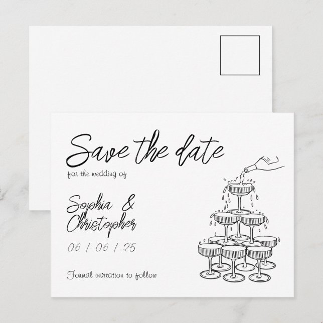 Handgeschriebene Whimsical Black&White Hochzeit Ankündigungspostkarte (Vorne/Hinten)