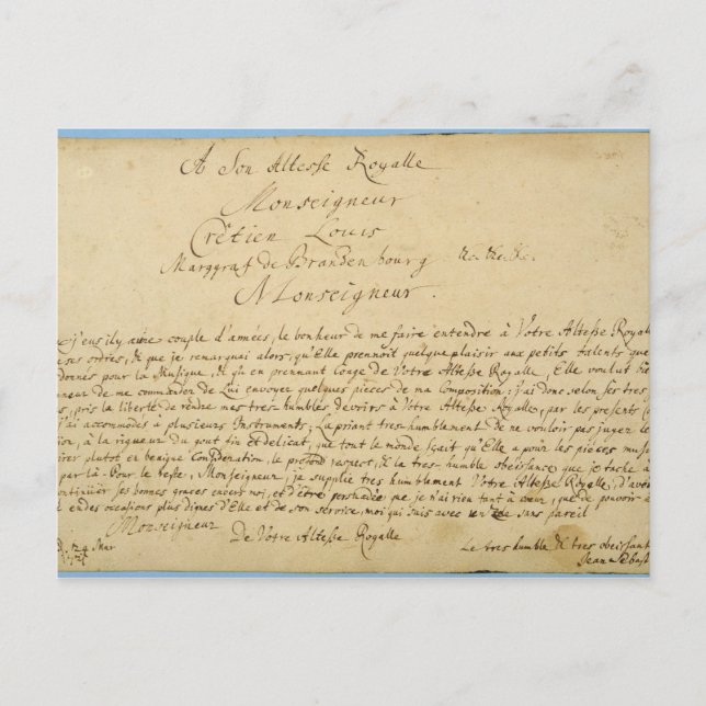 Handgeschriebene Widmung 'Brandenburger Konzerte Postkarte (Vorderseite)