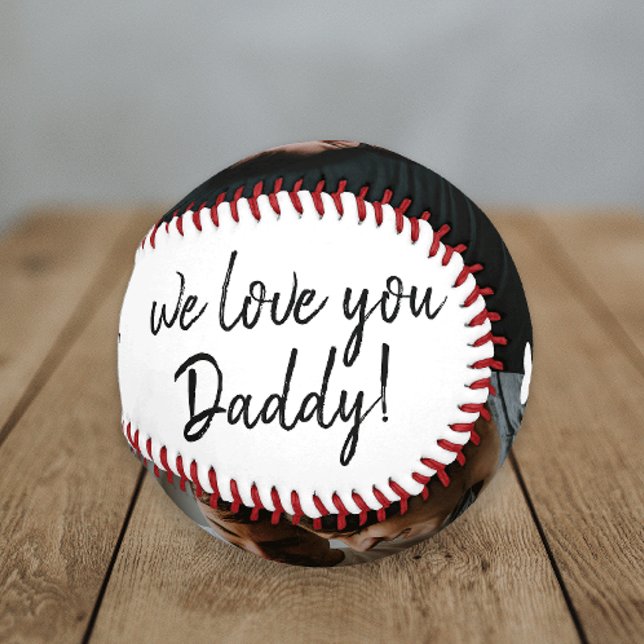 Handgeschriebene Wir Liebe Sie Daddy 2 FotoCollage Baseball (Great gift for dad with black and white handwritten we love you daddy and 2 photo collage.)