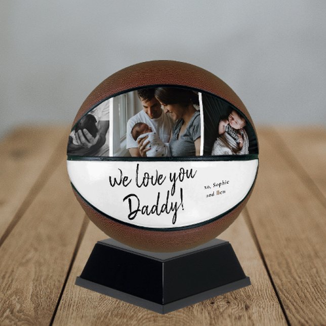Handgeschriebene Wir Liebe Sie Daddy 3 Foto Uni Basketball (Modern We Love You Daddy Fathers Day Gift with 3 photos and handwritten script basketball.)
