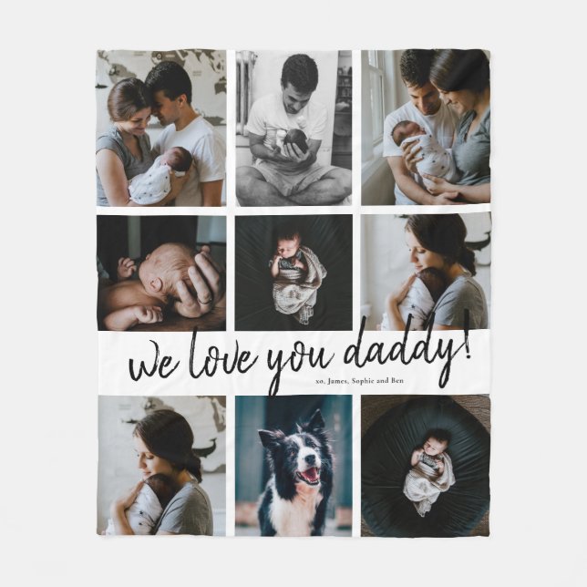 Handgeschriebene Wir Liebe Sie Papa 9 Foto  Fleecedecke (Vorderseite)