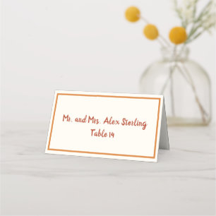 Handgeschriebener 70er Burnt Orange Bold Border We Platzkarte