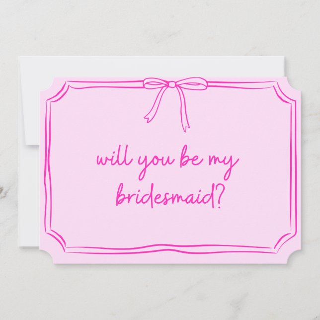 Handgeschriebener Coquette Bow Pink Bridesmaid-Vor Einladung (Vorderseite)