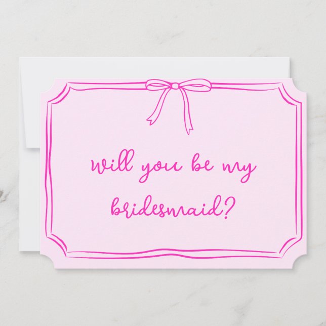 Handgeschriebener Coquette Bow Pink Bridesmaid-Vor Einladung (Vorderseite)