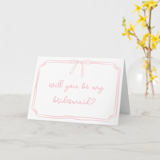 Handgeschriebener Coquette Bow Pink Bridesmaid-Vor Karte (Gelbe Blume)