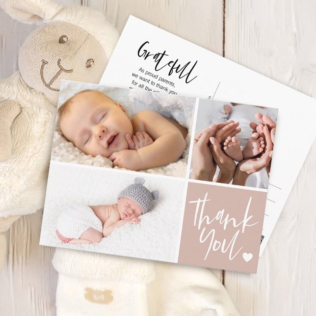 Handgeschriebener Dank für die Geburtsankündigung  Postkarte (Handwritten Thank You Birth Announcement Photos Postcard)