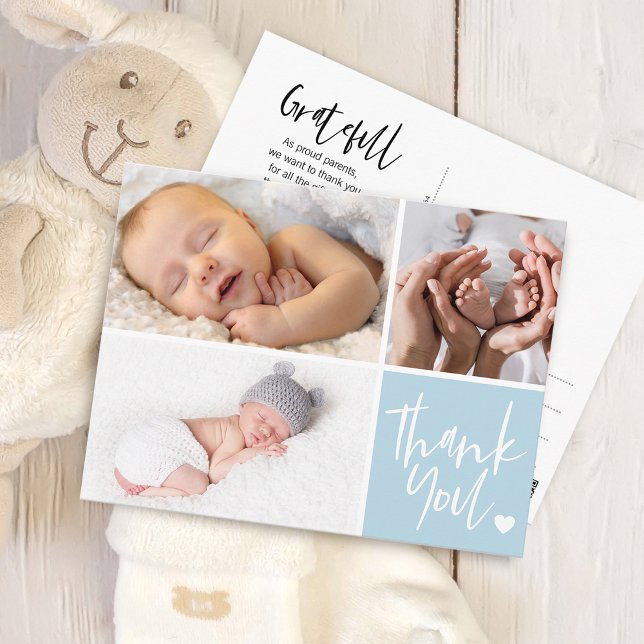 Handgeschriebener Dank für die Geburtsankündigung  Postkarte (Handwritten Thank You Birth Announcement Photos Postcard)