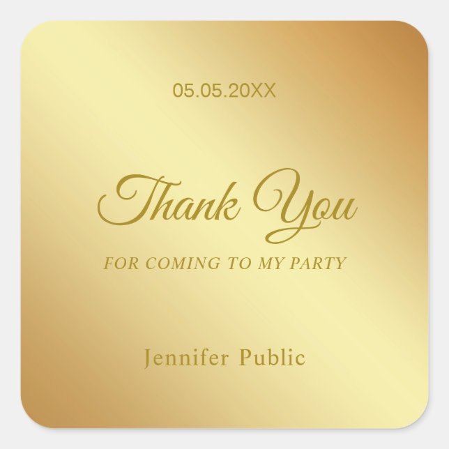Handgeschriebener Dank Gold Elegant Template Chic Quadratischer Aufkleber (Vorderseite)