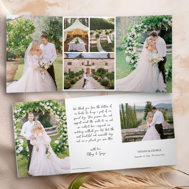 Handgeschriebener Dank mit Hochzeiten-Fotos Dreifach Gefaltete Karte (Wedding photo thank you tri-fold card with handwritten typography by Darling & May)