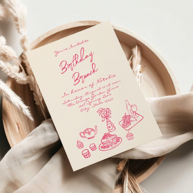 Handgeschriebener Gezeichnet rosa Quirky Brunch Ge Einladung (Von Creator hochgeladen)