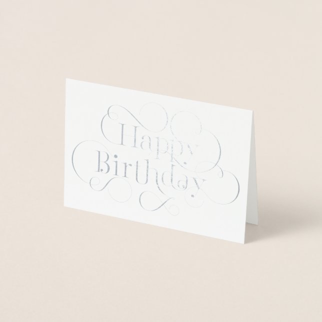 Handgeschriebener Happy Birthday Text mit Schnörke Folienkarte (Vorderseite)