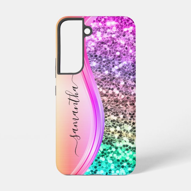 Handgeschriebener Monogram-Irisierender Glitzer-Sh Samsung Galaxy Hülle (Rückseite)