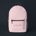 Handgeschriebener Name Blush Pink Solid Color Femi Bedruckter Rucksack<br><div class="desc">Individuell modische Elegante Moderne Niedliche Vorlage Hochladen Bild-Foto-Bild oder Business-Logo Hinzufügen handgeschriebenen Skriptnamen oder Text rot Rosa Solid Color Zubehör / Taschen & Wallets / Backpack.</div>