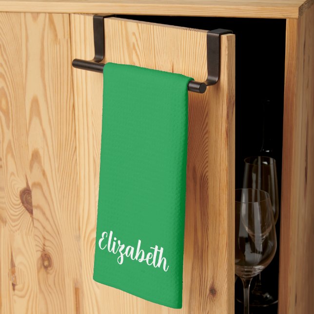 Handgeschriebener Name Elegant Kelly Green Solid C Geschirrtuch (Drittel gefaltet)