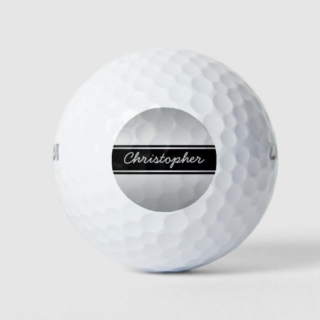 Handgeschriebener Name für Schwarz und Silber Golfball (Vorderseite)
