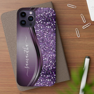 Handgeschriebener Name Glam Lila Metal Glitzer iPhone 12 Hülle