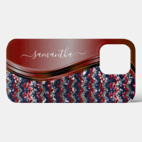 Handgeschriebener Name Glam Rot-Blau-Glitzer